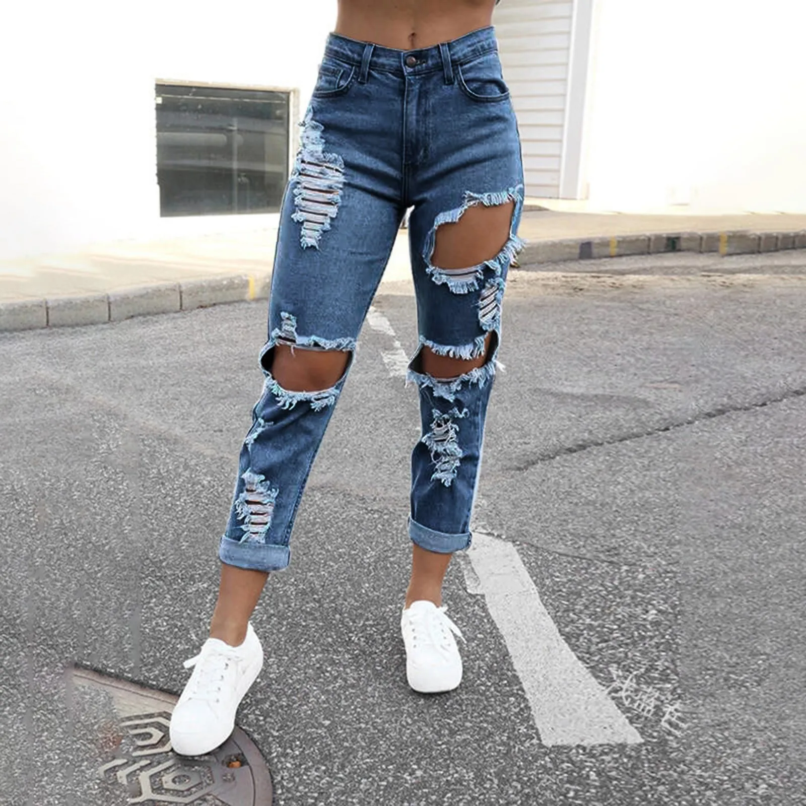 

Women's Jeans Buttock Ripped Jeans Street Style Vertical Tube Denim Pants Female All-match Denim Hole Korean Oversize Streetwear