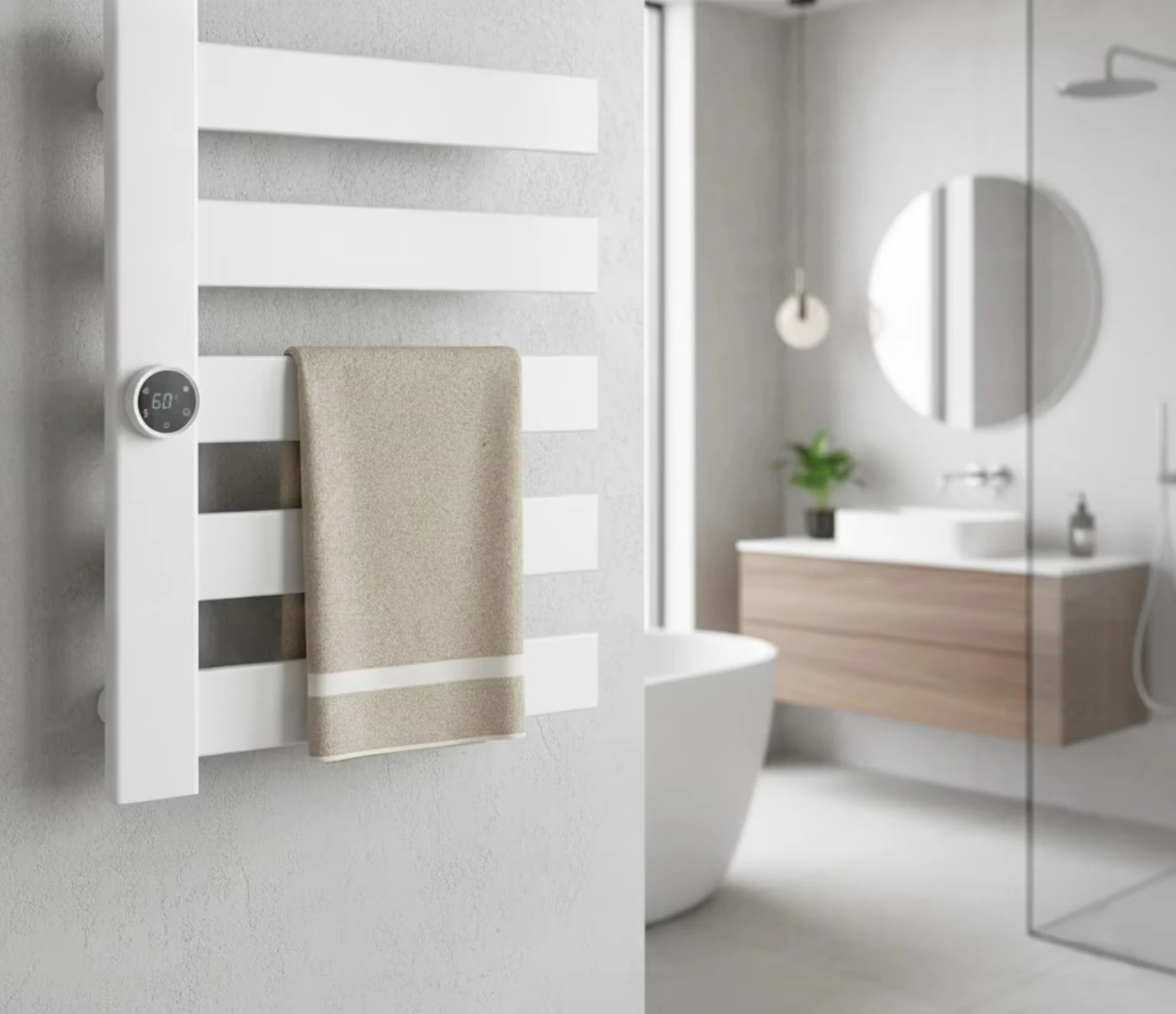 Premium White Stainless Steel Electric Smart Towel Rack Warmer for Luxury Villa Hotel Bathroom
