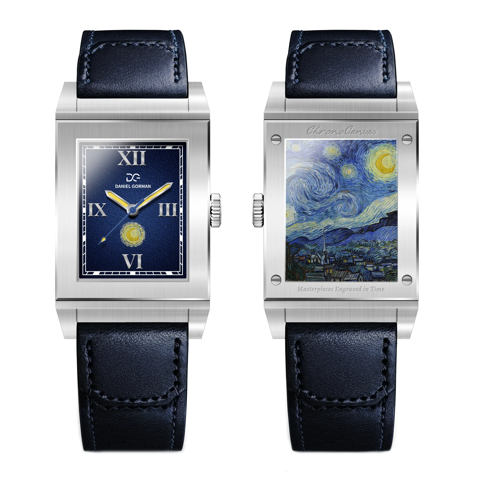 Double-Sided Sapphire Reversible Art Frame Locket Customizable Picture Reverso Reverse Flip Watches Genuine Leather Gorman 9200