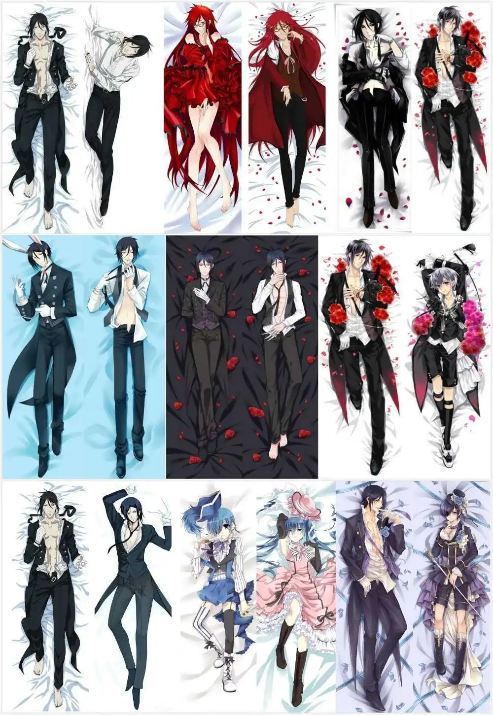 انمي ياباني الأسود بتلر Kuroshitsuji سيباستيان ميكايليس Ciel هينغ وسادة للجسم غطاء Dakimakura تأثيري يغطي