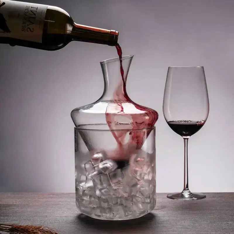 

1000ml Clear Crystal Wine Decanter With Ice Bucket Hotel Art Wineware Whiskey Brandy Dispenser Sober Bottle Breathing Container