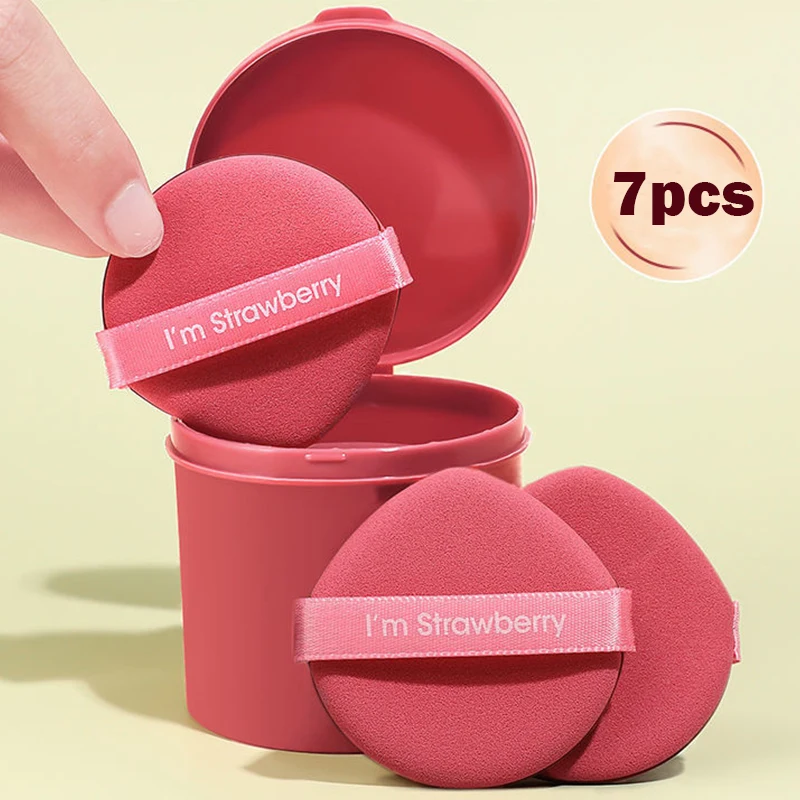 Karsyngirl 7 pezzi/scatola set di soffio cosmetico alla fragola doppio lato donna morbida spugna per trucco strumenti in polvere