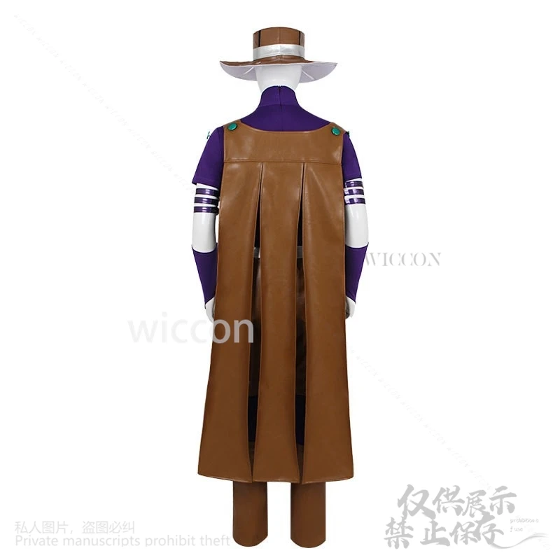 Sbr Anime Jo Cosplay NUOVO Bizzarro Costume Gyro Zeppli Pantaloni Pu Sexy Collant Viola Abiti da gara Mantello Cappello Parrucche Puntelli Personalizzati