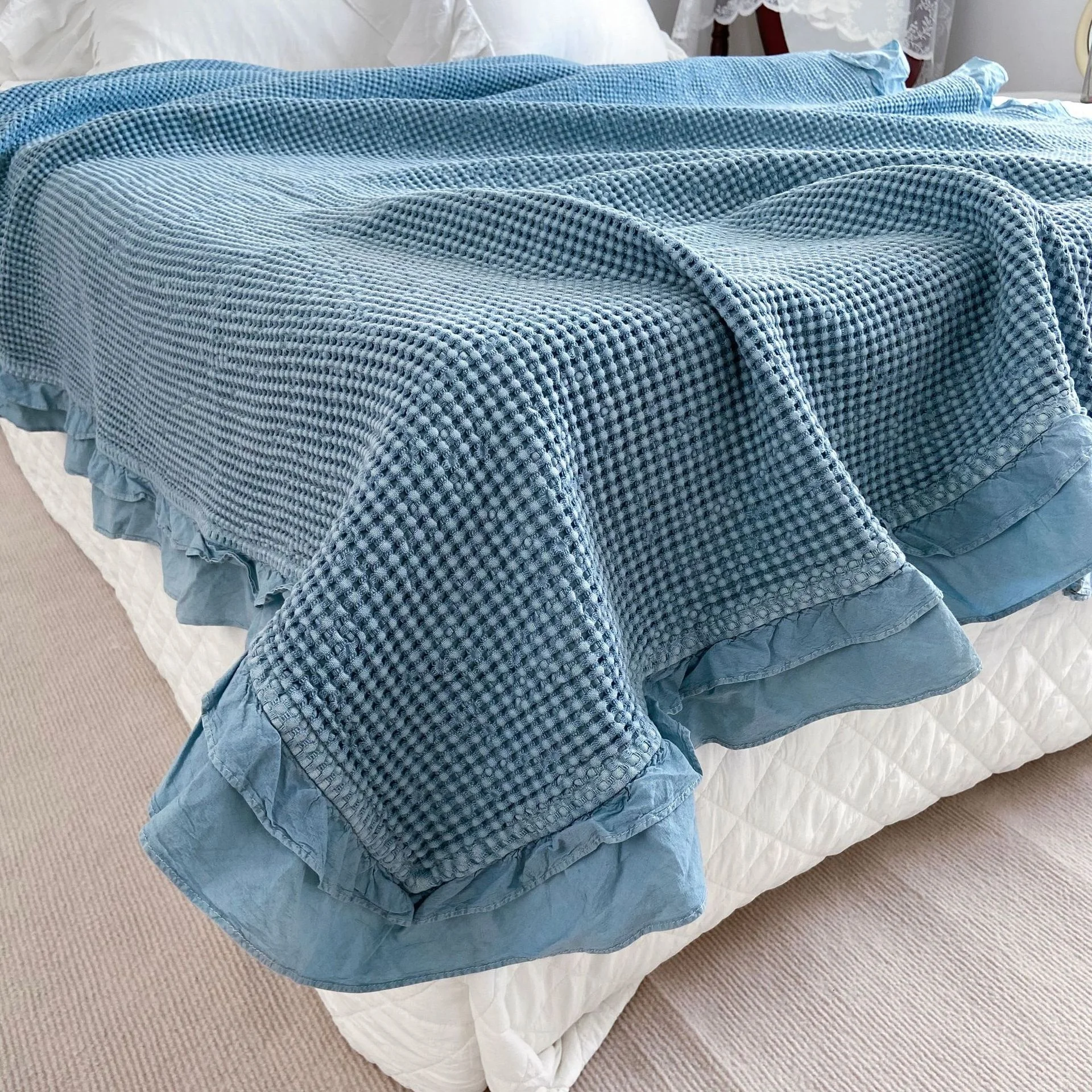 

All Organic Cotton Fringe Waffle Blanket Throw Blanket Bedding/ Bedspread/ Plaid/ Wrap