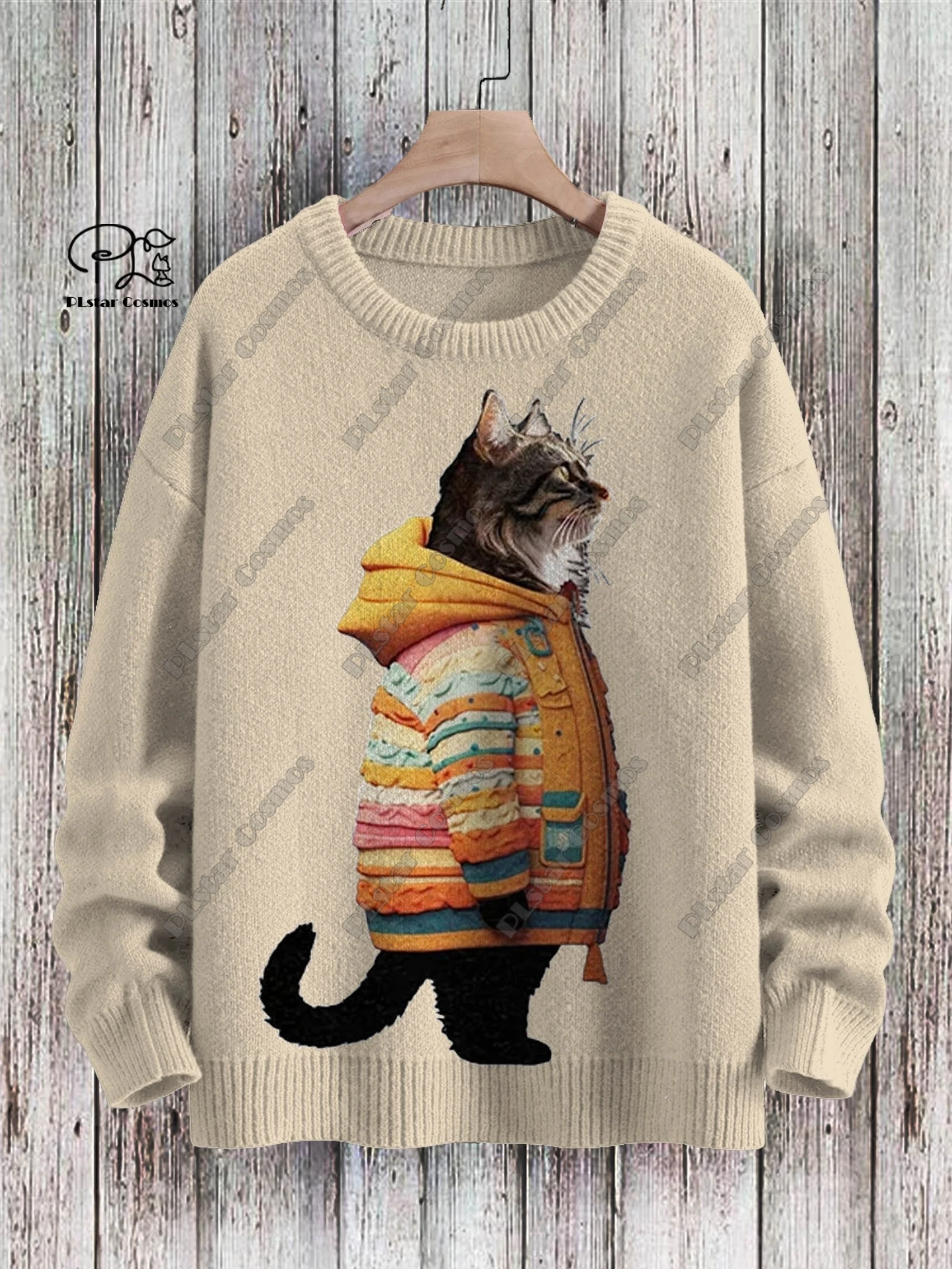 PLstarCosmos new 3D printed cat funny pattern series warm ugly sweater street casual unisex winter sweater  2