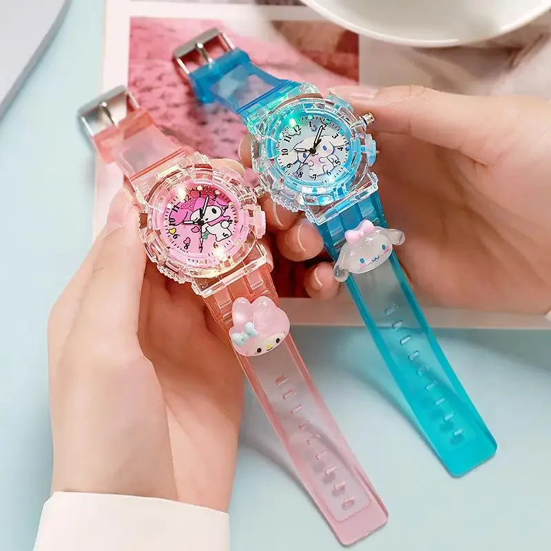 Anime Sanrio Led Luminous Watches Kawaii Kuromi My Melody Hello Kitty Cinnamoroll Children Watch Kids Birthday Kids Gifts