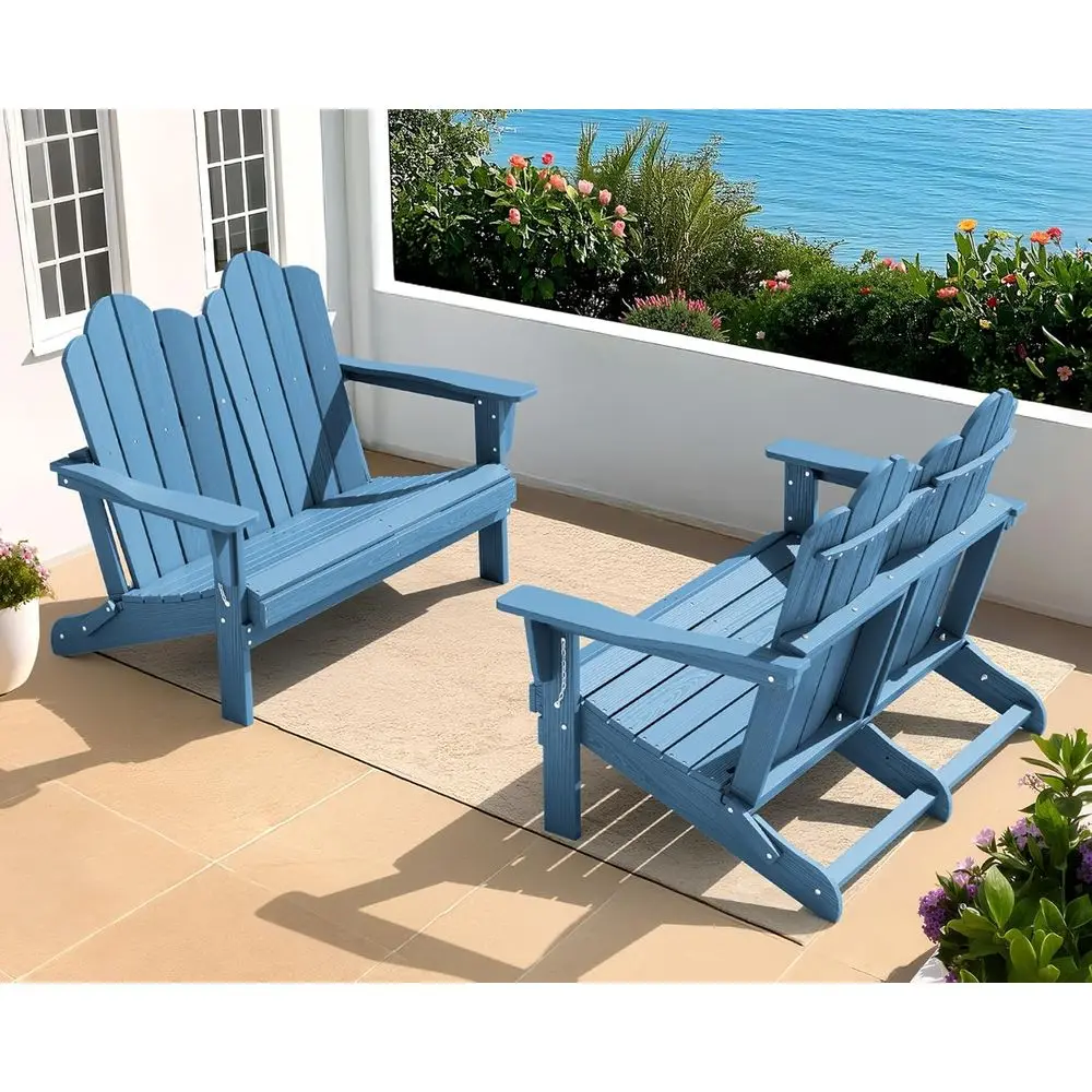 

Weather-Resistant HDPE Adirondack Loveseat Set, 2-Piece, Navy Blue
