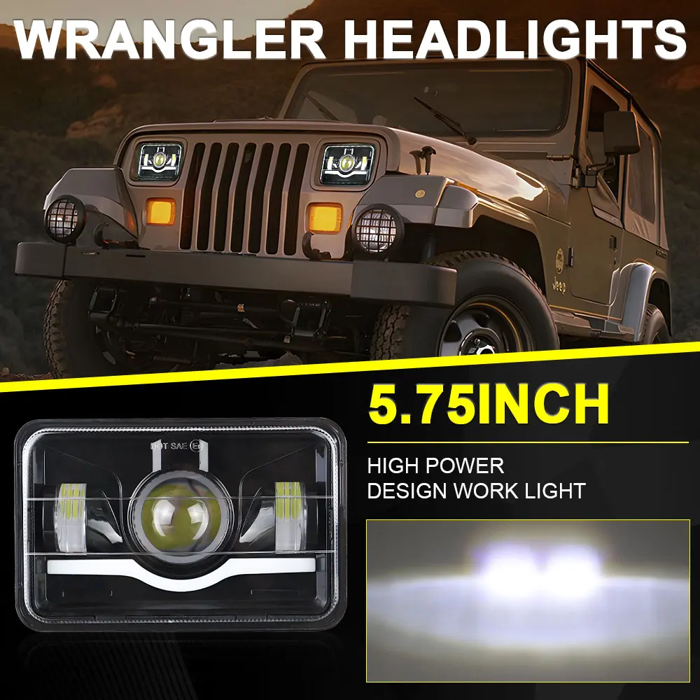 5inch 55W Led 5Inch Retangular Feixe Farol Com High/Low DRL Square Headlight for Jeep Cherokee XJ Wrangler truck 4X4