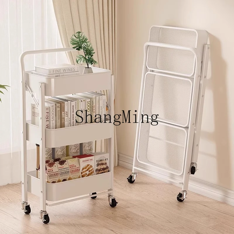 

ZYY foldable trolley rack floor mobile wheeled bedroom snack rack