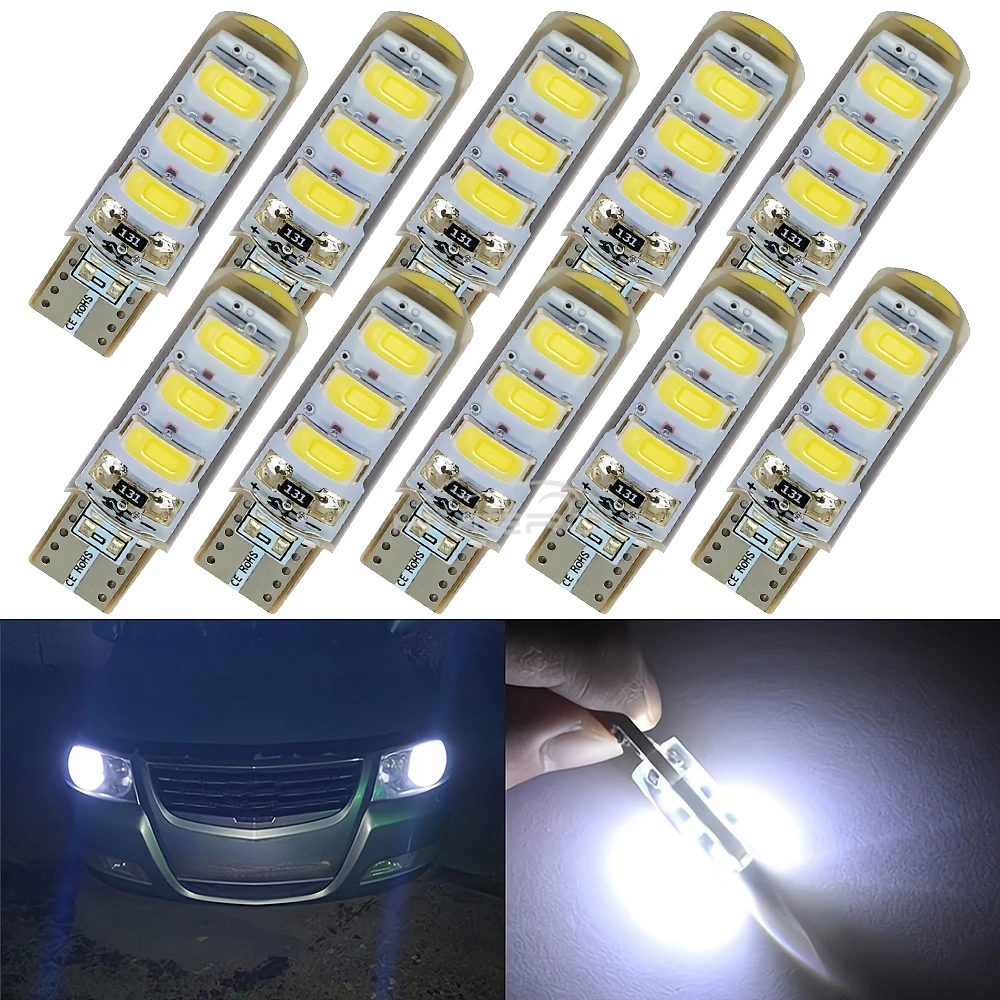 2/10 T10 DC 12V Automotive LED 194501 6SMD 5630 Silicone Cob Marking Tail Wedge Parking Fog Running Light Bulb Tube Illumination