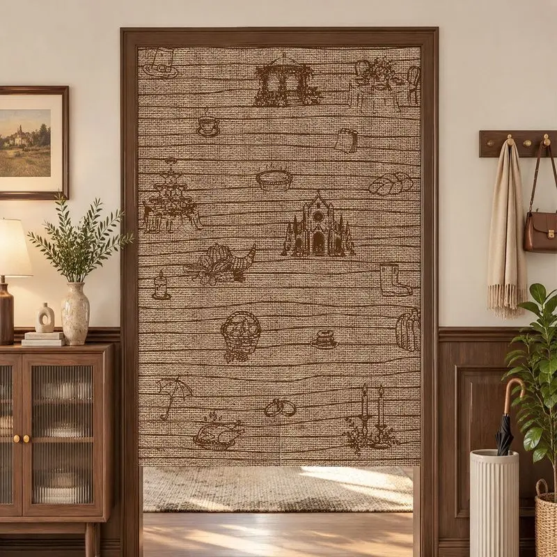 Linen Texture Fruit And Vegetable Door Curtain Slogan Fabric Door Curtain No Punching Kitchen Entrance Privacy Partitio Curtain