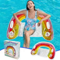 Inflatable Bed, Water Sequin Floating, Rainbow Riding, Lounge Chair Thickened U-shaped Water Floating Sofa Hammock Swimming Ring