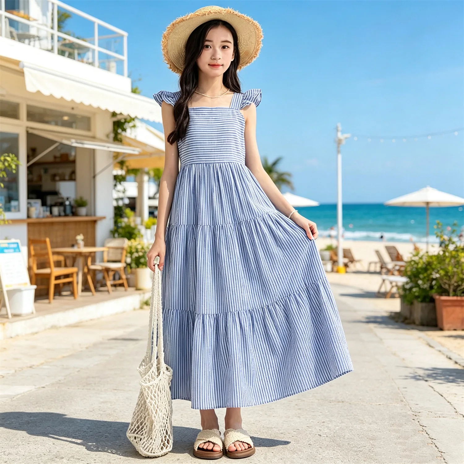 2026 Summer Girls party princess sleeveless striped slip pleated layered Dress Teens Clothes Toddler sundress 4 8 10 12 year