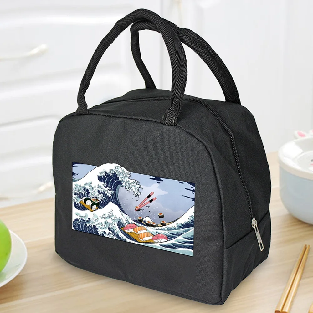 Insulated Lunch Bag  Zipper Cooler Tote Thermal Bag Lunch Box  Canvas Food Picnic Lunch Bags for Work Handbag Wave Pattern