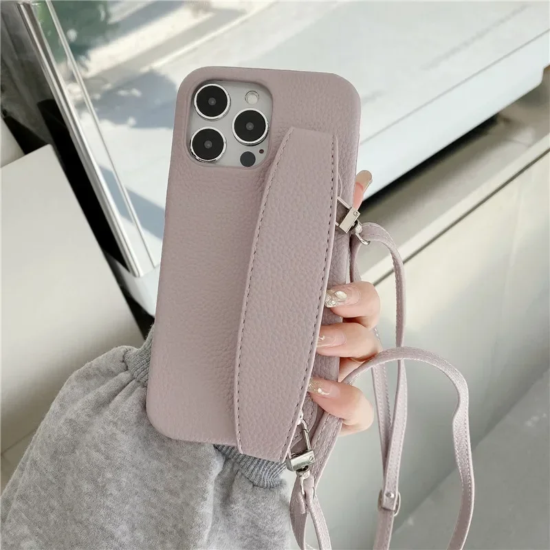 

Crossbody Wrist Strap Phone Case for IPhone 13 12 Mini 15 14 11 Pro Max XS XR 8 7 Plus PU Leather Shockproof Cover
