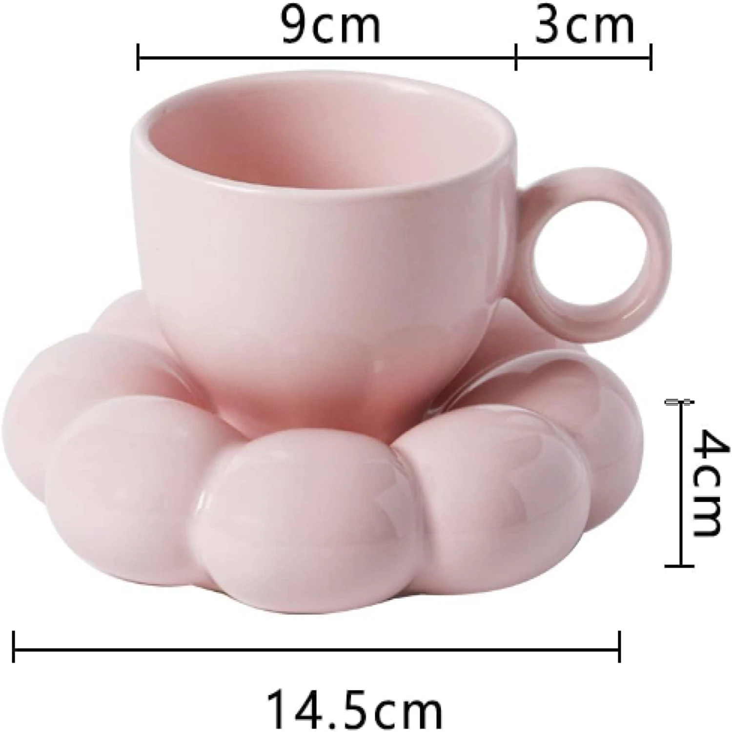 Pink Cloud Ceramic Tea Cup and Saucer Set - Elegant Pottery Coffee Mug Perfect for Office - Stunning Rose Cloud Ceramic Mugs - S