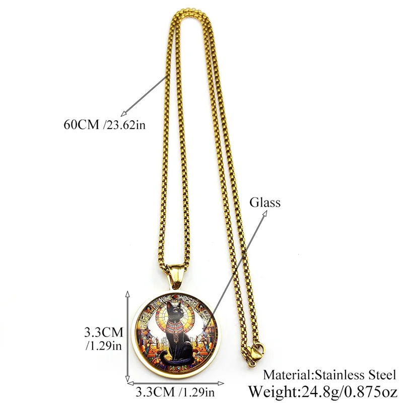 خمر المصرية القط الأسود آلهة الباستيت قلادة الفولاذ المقاوم للصدأ الذهب والفضة اللون مصر القديمة القلائد تميمة المجوهرات #6