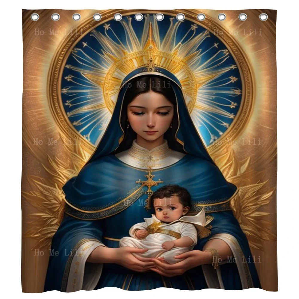 Catholic Doctrinal Ideas Jesus And His Mother Prayer Of Divine Mercy Shower Curtain For Bathroom Decor