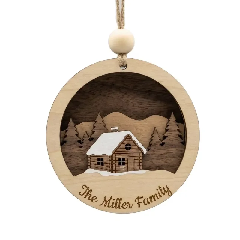 for Wholesale 3D Multilayer Plywood Christmas Decorations Custom Surname Cabin Ornaments Personalized Boutique Holiday