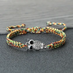 Vintage Crystal Owl Braided Bracelet Women Men Charm String Bangles Chain Pulsera Handmade Yoga Healing Jewelry Gift