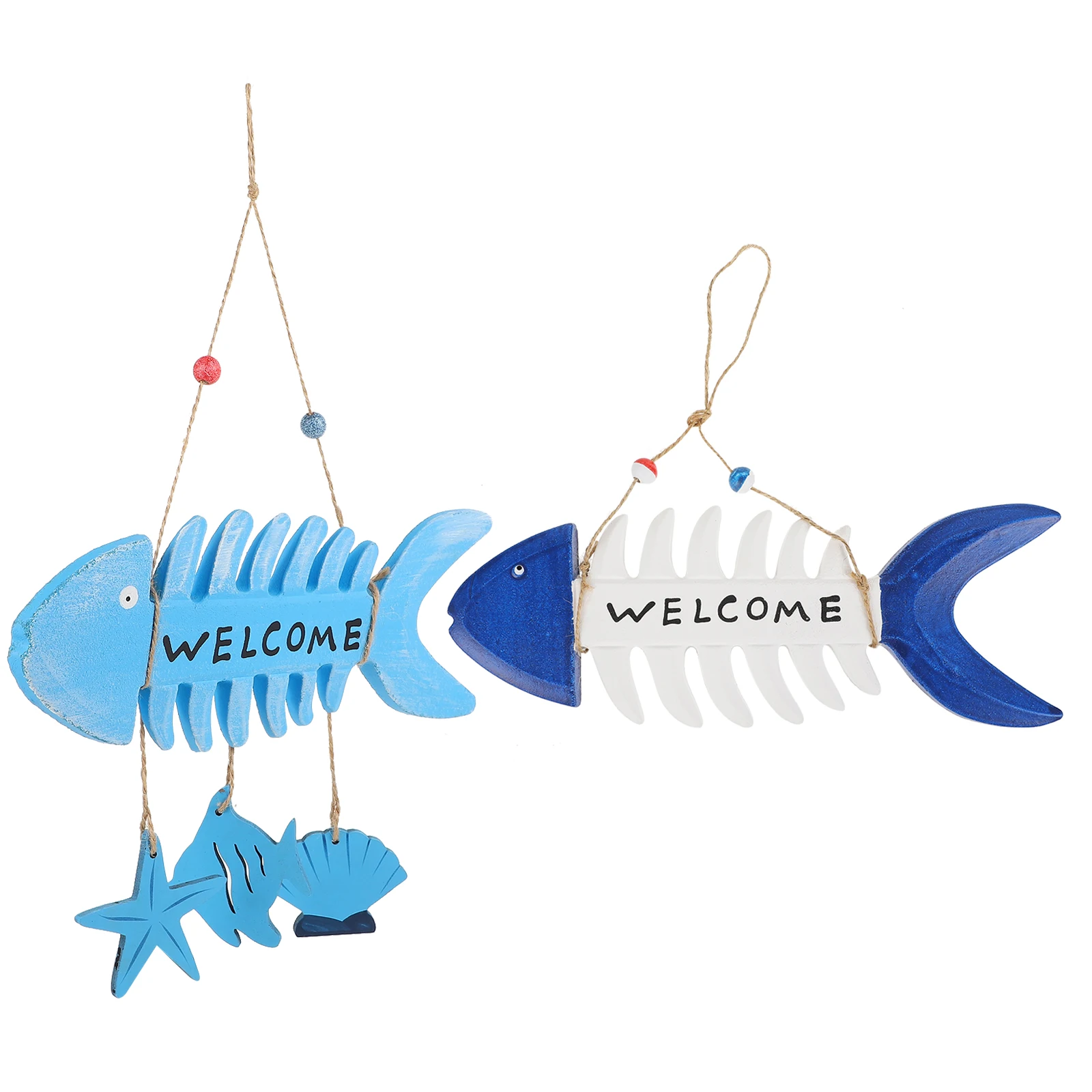 

Fishbone Welcome Sign Wooden Pendants Coastal Decor Hanging Plates Home Door Decor Mediterranean Style Wooden Signs Wall Porch