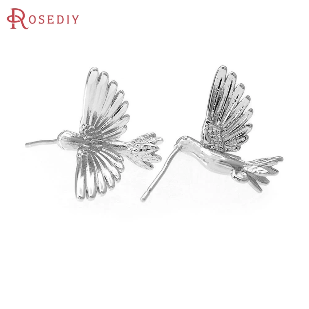 18K Gold Color Brass Cranes Birds Stud Earrings Pins Earrings High Quality Women's Earrings Jewelry Making Diy Accessories
