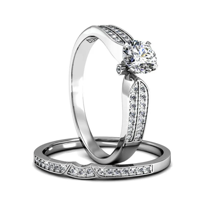 Daisini Two in One Stackable Ring Set Features with Swarovski Crystals Premium Copper Material for Fashion Jewelry Lovers