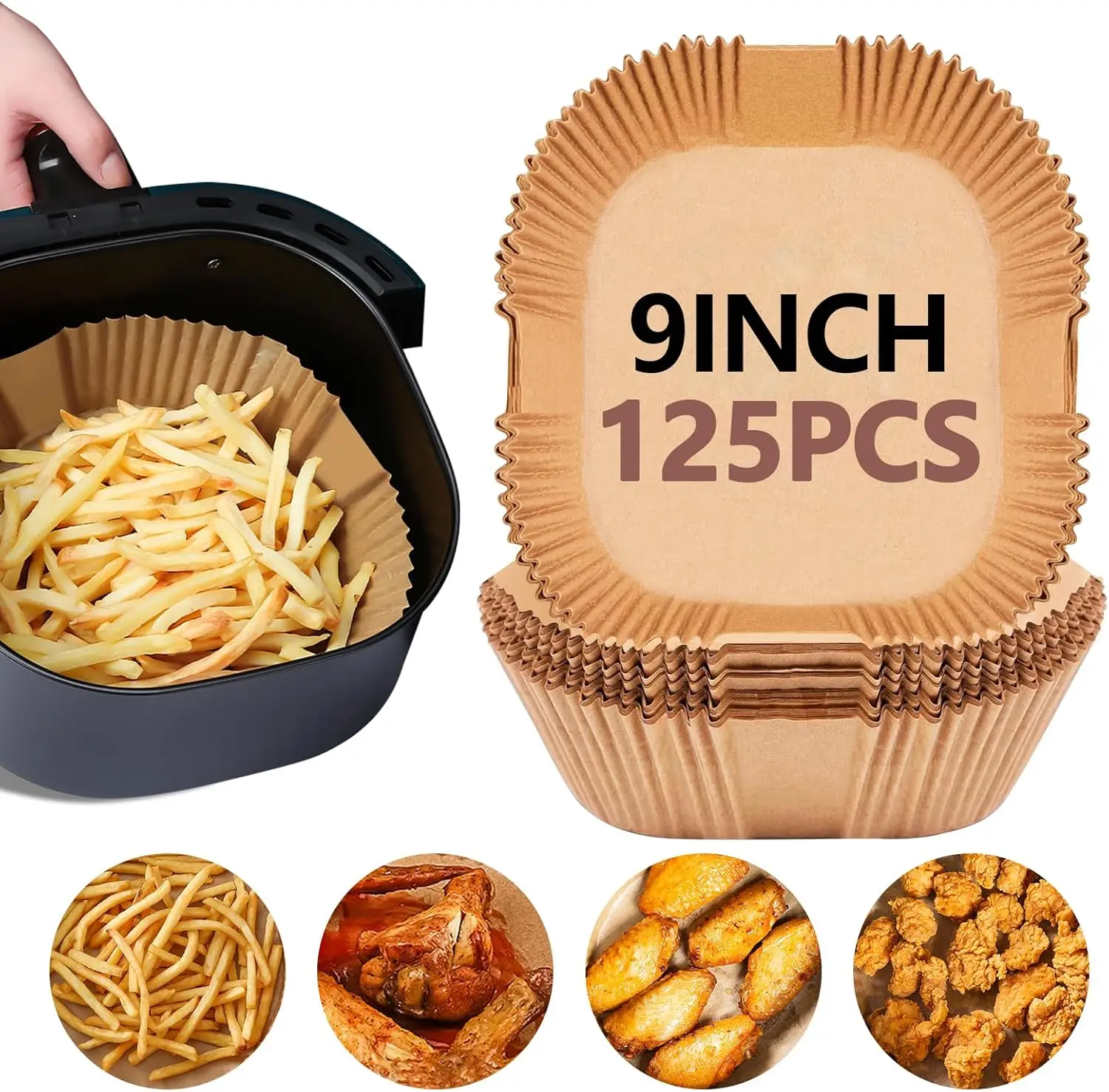 

UBeesize 9-Inch Air Fryer Parchment Liners - 125 Pack, Square Non-Stick Disposable Paper Sheets for Microwave & Air Fryers, Unbl