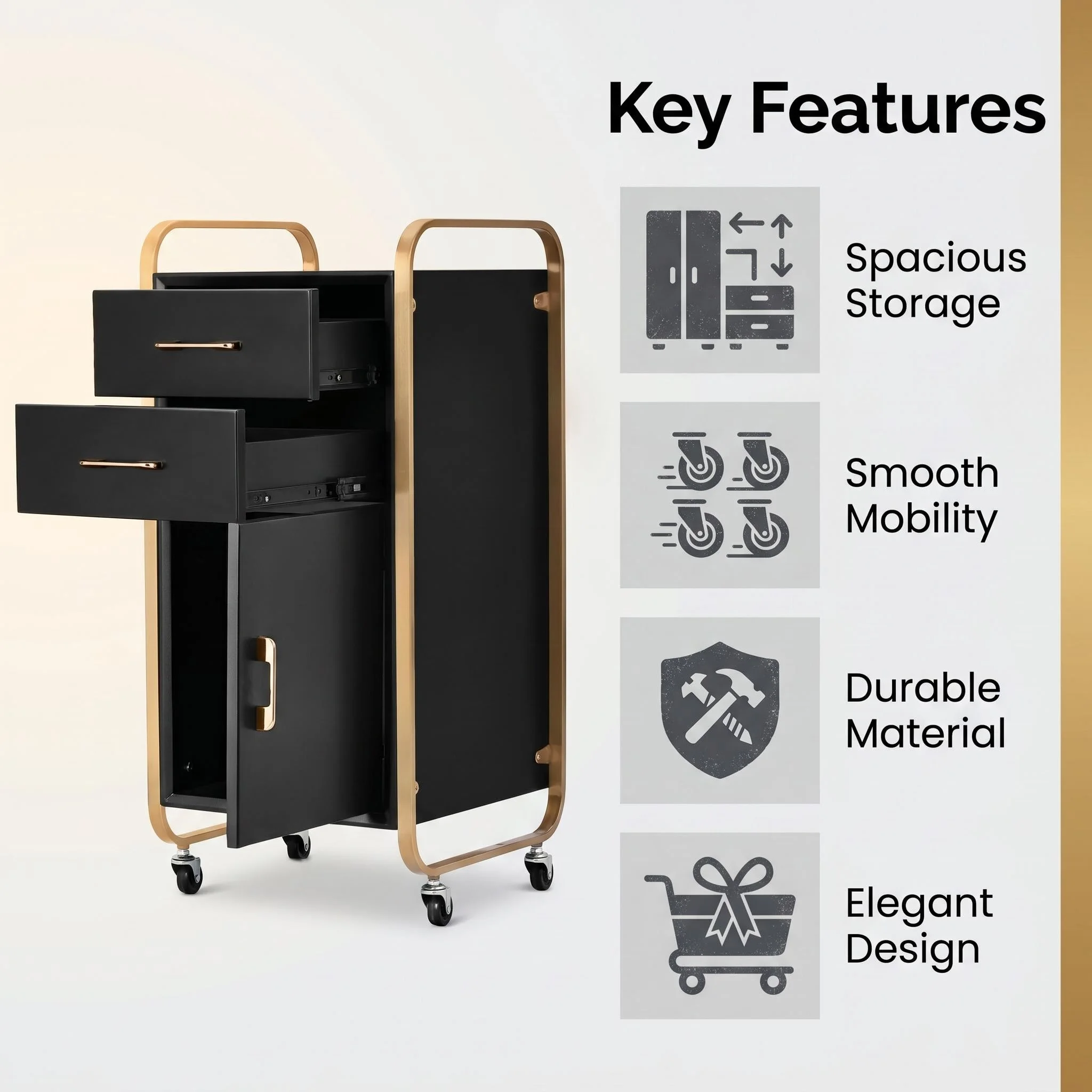 Salon Trolley Iron Metal Frame 4 Drawers Lockable Wheels Beauty Storage Cart Beauty Storage Cart For Spa Lash Nail Salon