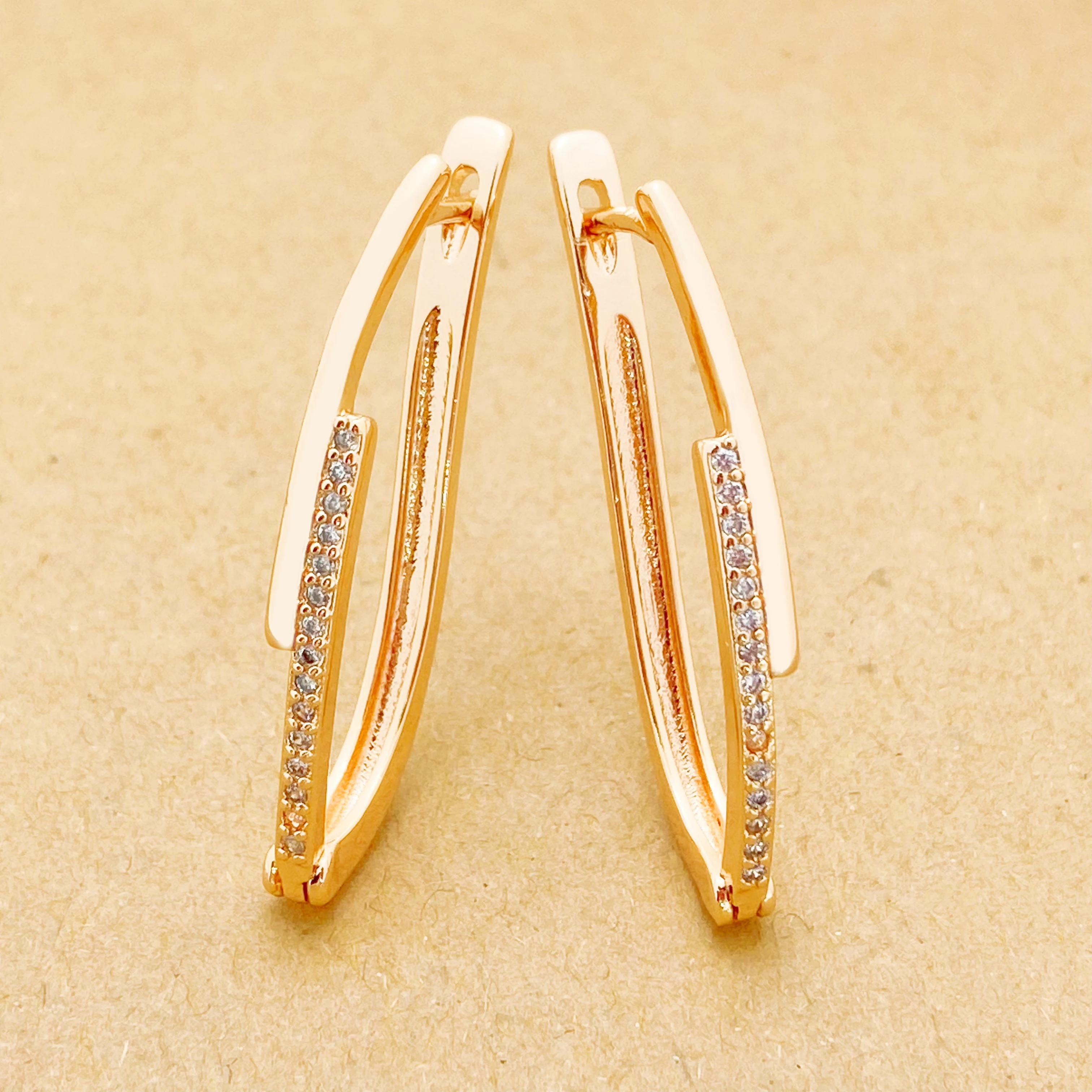 

New Unusual White Natural Zircon Inlay Long 585 Rose Gold Fashion Wedding Jewelry Women Creative Modern Drop Earrings