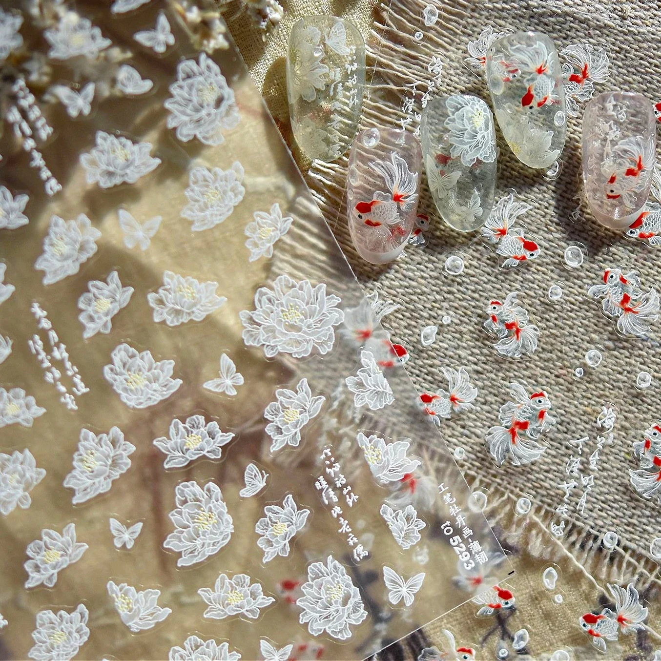 

Chinese Flower King Peony Butterfly Peach Blossom Rose Lily Daisy Rhinestones Epiphyllum Frangipani INS Nail Art Stickers Decals