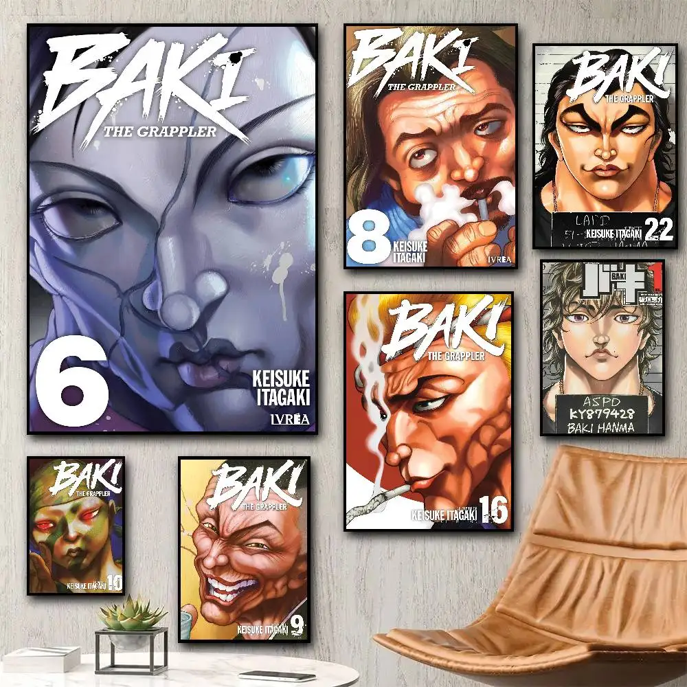 1pc Hot Blood Anime B-Baki The Grappler Poster Sticker Print Waterproof Wall Art For Living Room Bedroom Home Decor