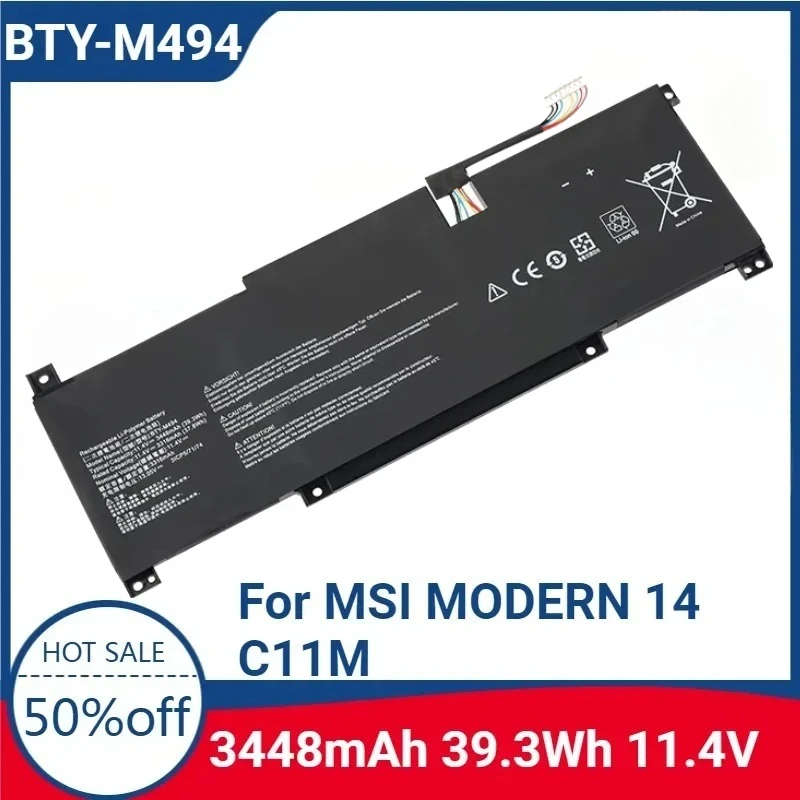 

For BTY-M494 11.4V 39.3Wh Laptop High-quality Battery for MSI MODERN 14 C11M C12M C12MO 15 A10RB A11M A11MU Series Lithium-ion