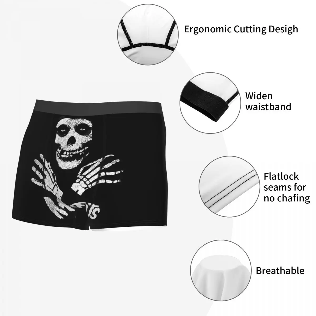 Men's Misfits Skull Underwear, altamente respirável Gift Idea, alta qualidade