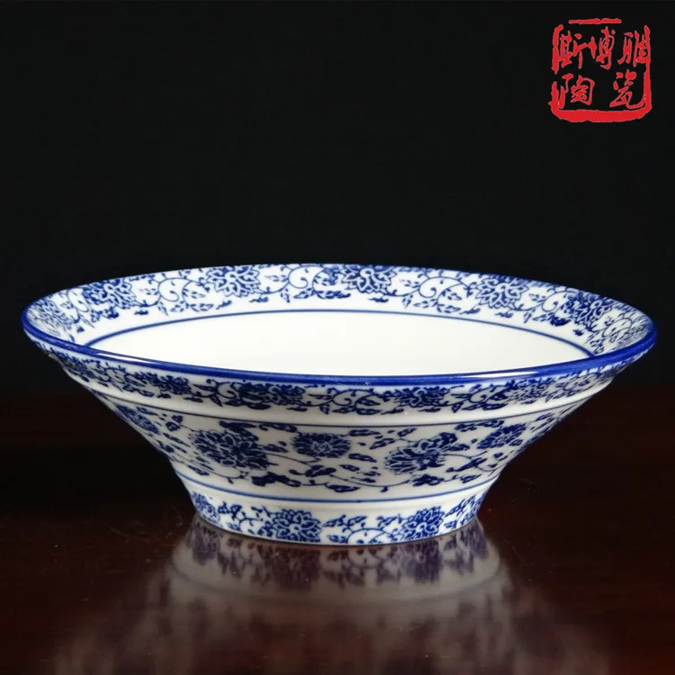 

Jingdezhen blue and white ceramic soup bowl, noodles bowl, large hat bowl, underglaze color surface bowl, microwave tableware