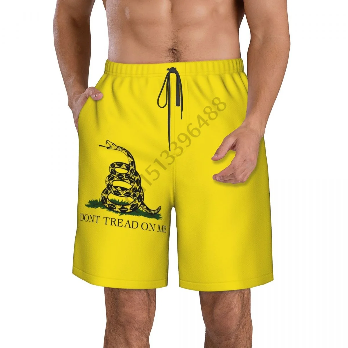 Don't Tread On Me Flag Vintage Men's Novelty Swimtrunks Quick Dry 3D Printed Mesh Lining Beach Board Shorts with Pockets