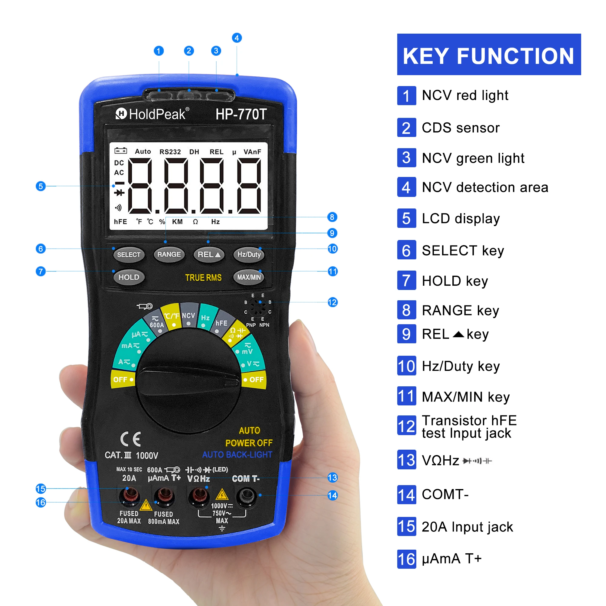 HP-770T Digital Multimeter 6000 Counts LCD Measure DC/AC Voltage Current  Resistance Capacitance Anti - dropping