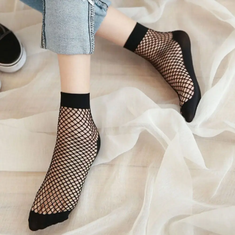 Solid Color Ruffle Women Breathable Lace Hollow Out Short Socks Ankle Socks Fishnet Socks Mesh Net Socks