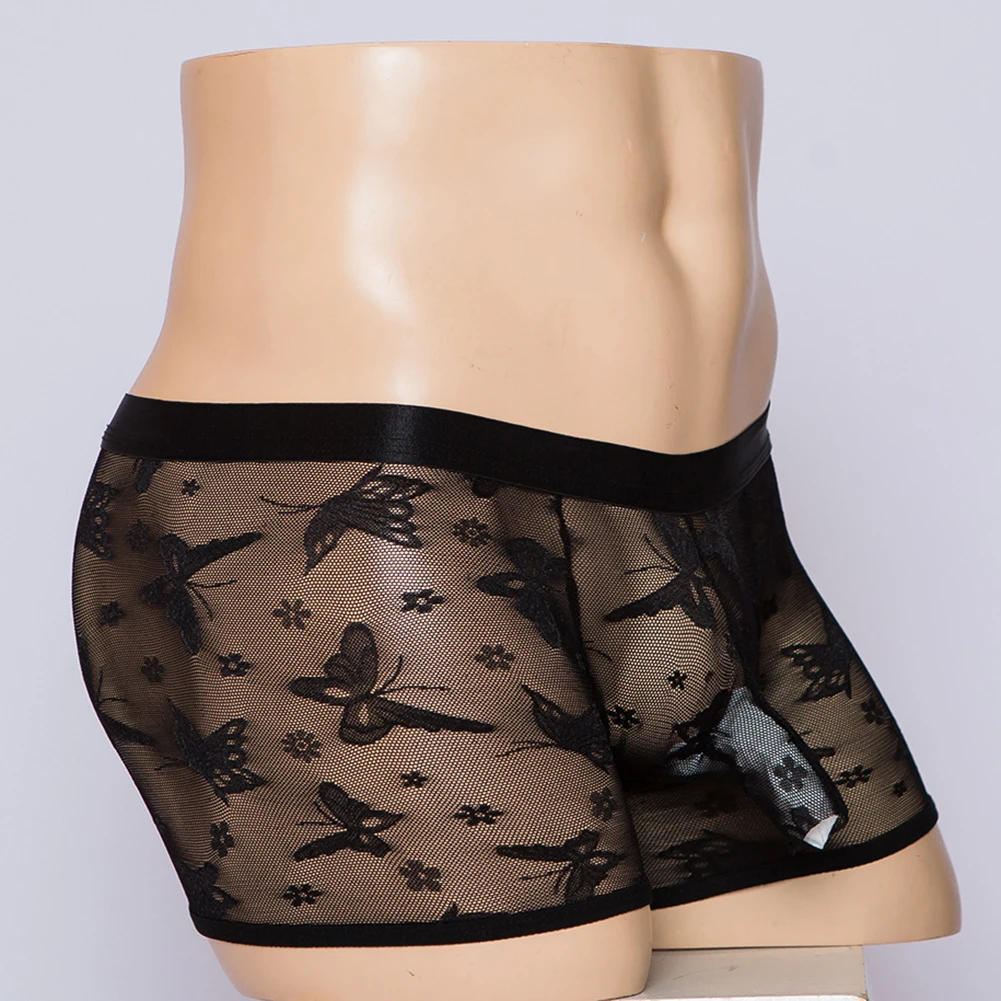 

Эротические плавки Sissy, мужские шорты-боксеры с низкой талией и выпуклой сумкой, сексуальное кружевное сетчатое прозрачное дышащее прозрачное порно нижнее белье