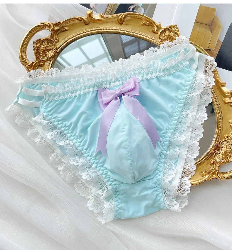 Man\'s Lace Hem Colorful Bowtie Briefs Live Show Dance DJ Club Costumes Panties Harajuku BF Gift FKK Private PARTY