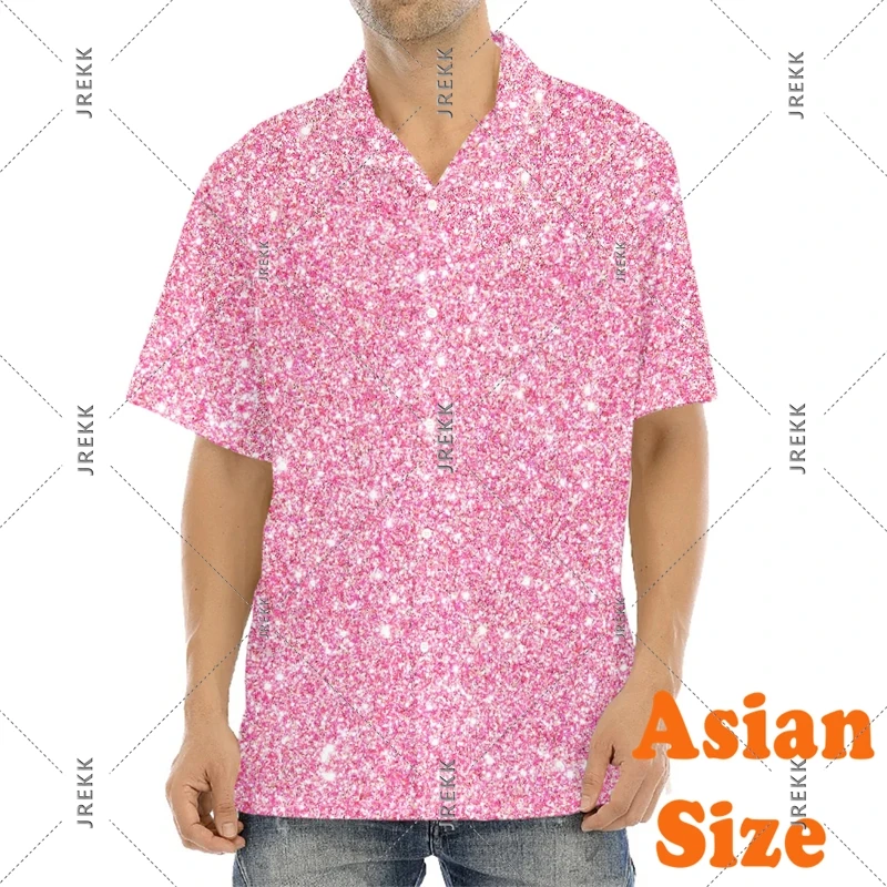 Sequins Glitter Print Hawaii Shirt Men\'s Clothing 3D Pattern Short Sleeve Button Shiny Shirts Summer Fashion Trend Party Blouse
