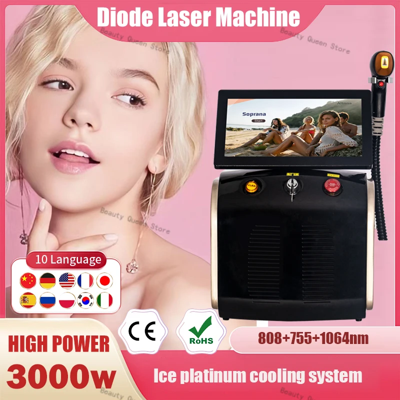 

3000W High Power Ice Cooling 755 808 1064 Device Diode Laser Epilator Wavelength Painless 808nm Hair Removal Machine