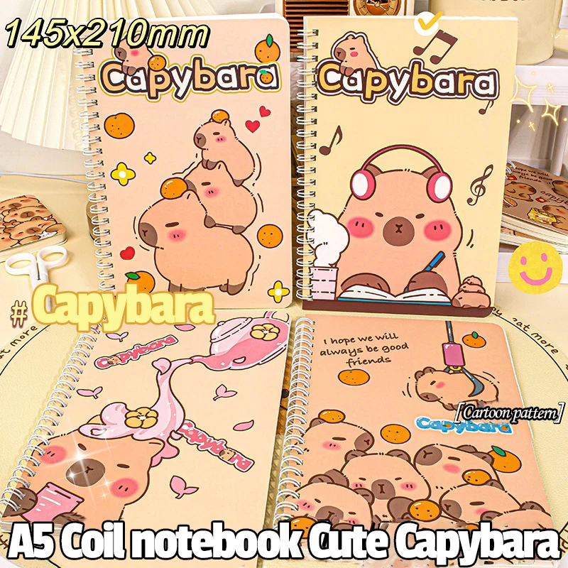 aleatorio peca a5 bobina caderno bonito capivara mini portatil diario livros notas diarias papel papelaria material escolar de escritorio 01