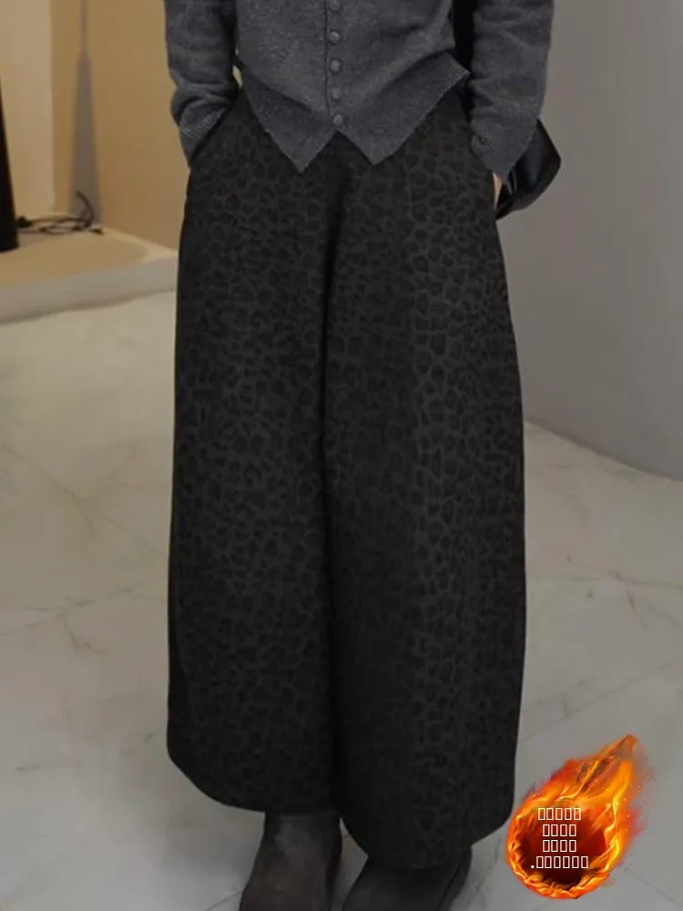 

Ретро-брюки с леопардовым принтом в американском стиле, широкие, женские, утепленные, с высокой талией, свободные, повседневные, модные