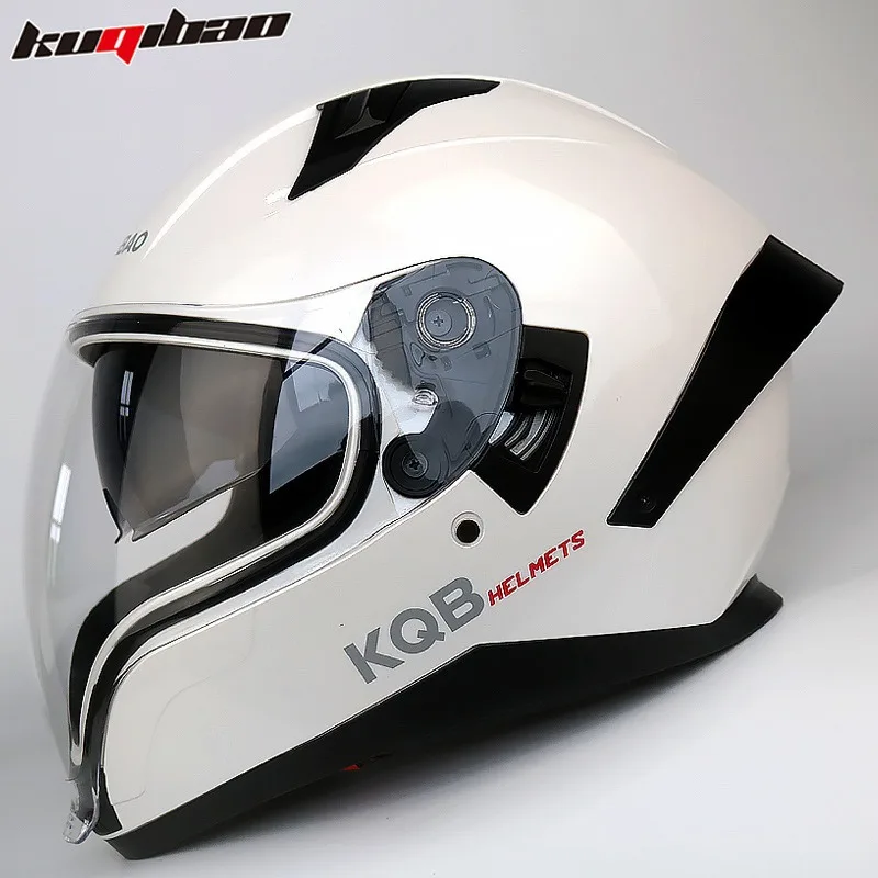 Hot KUQIBAO Double Lens Motorcycle Helmet Full Face Large Lens Drinkable Lightweight Four Seasons Ghost Mask Helmet