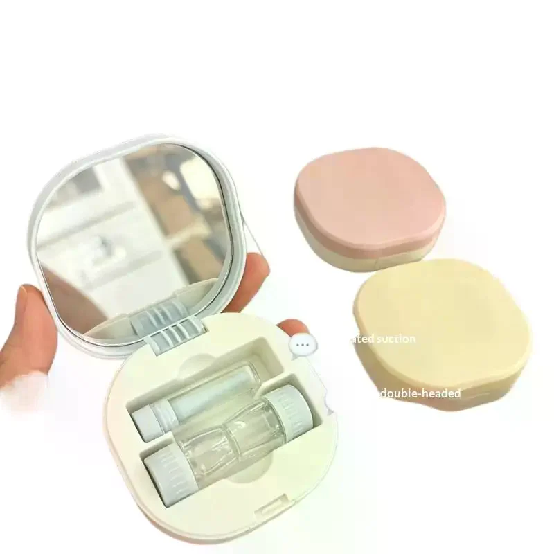 Shockproof Contact Lens Case with Mirror Solid Color Durable Plastic Storage Holder for Trip Outdoor Use