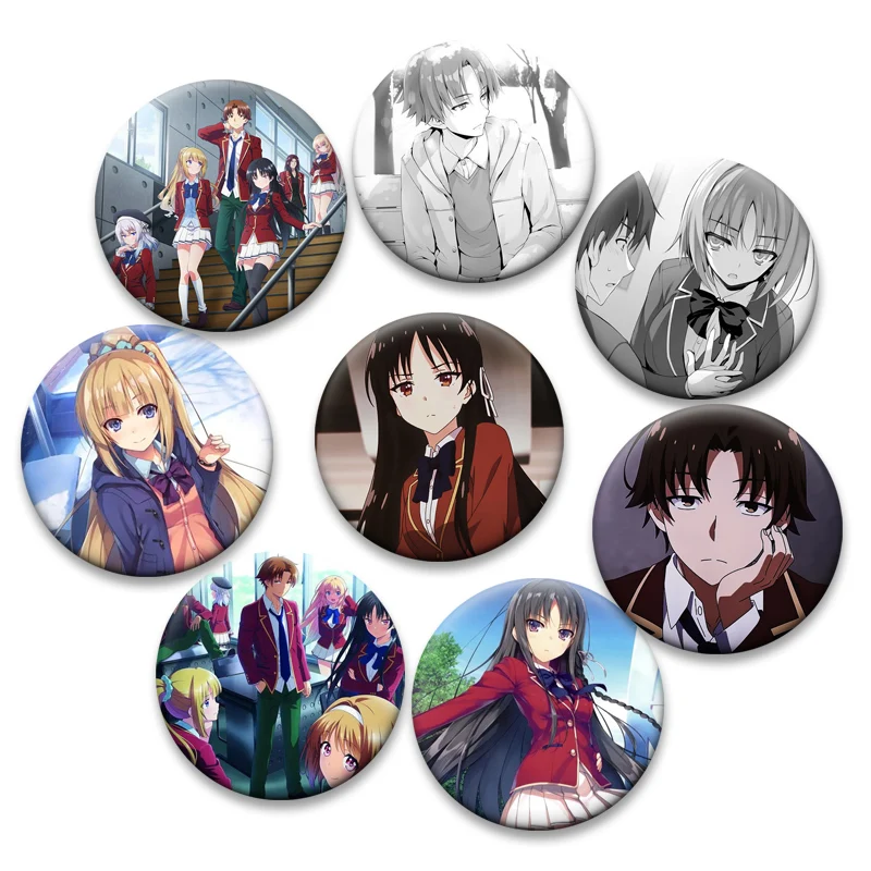 Alfileres de Anime Classroom of The Elite Karuizawa Kei, insignia de dibujos animados de Horikita Suzune, broches redondos de 58mm en accesorios para mochila, regalos