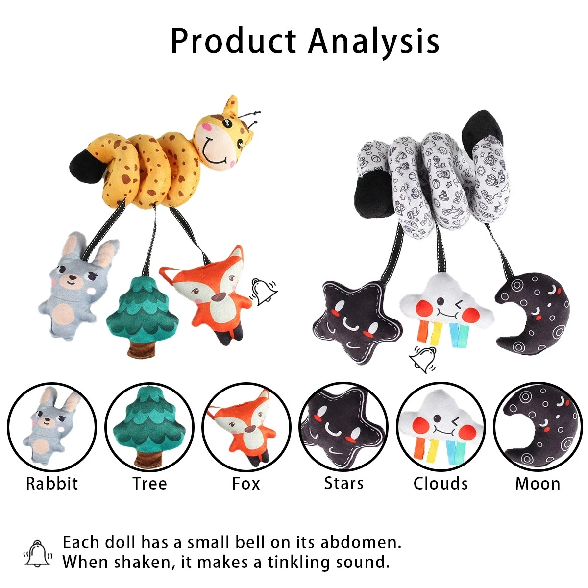 Giraffa Cartoon Letto Avvolgente Lenitivo Presa Auto Carrello Appeso Visione in Bianco e Nero Stimolante Puzzle per Bambini Giocattolo Regalo