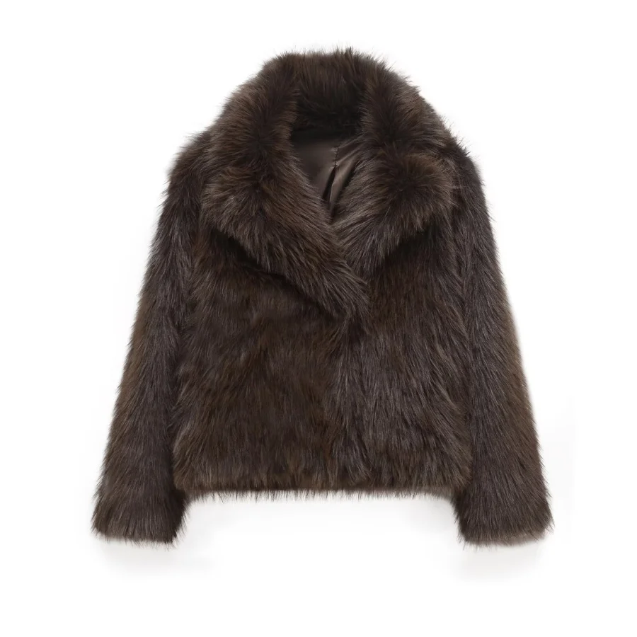 ETJ 2025 Herfst/Winter Nieuwe vrouwen ZW serie mode faux fur revers lange mouw korte jas dikke thermische jas 4360246