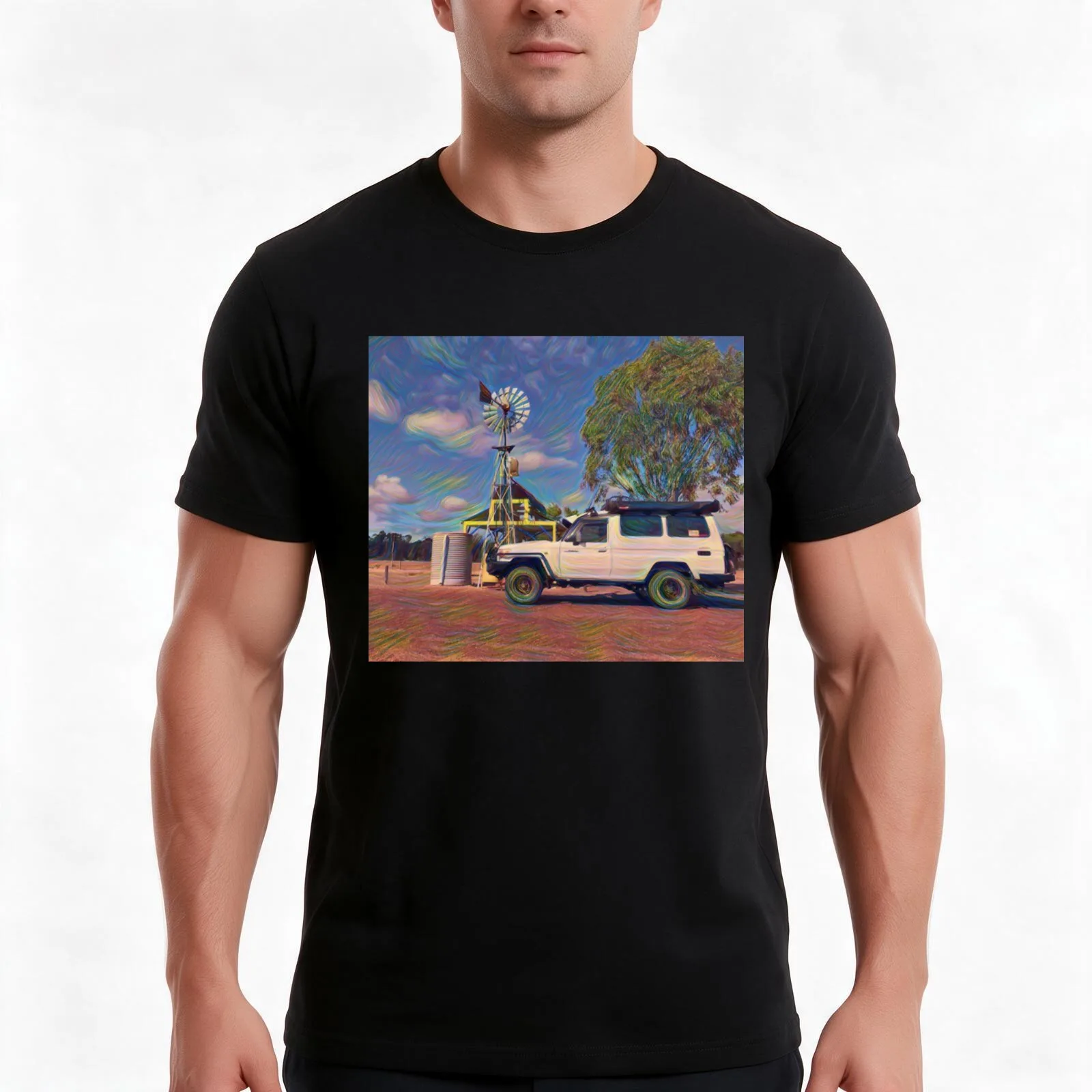 Troopie_Windmill T-Shirt Summer Casual Cotton Tee Oversized Streetwear Tops Vintage Graphic Print Loose Fit Short Sleeve